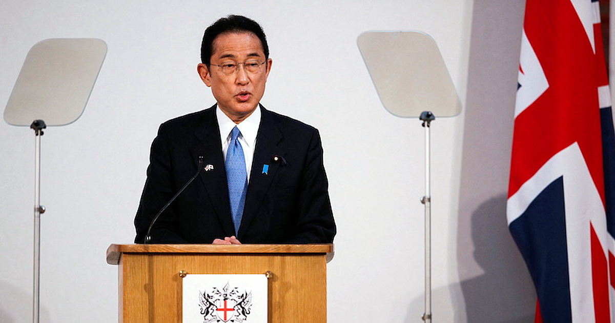 5月5日、ロンドン・シティのギルドホールでスピーチを行う岸田首相