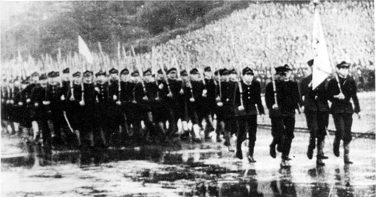 1943年10月21日、東京・明治神宮外苑競技場で開かれた出陣学徒壮行会