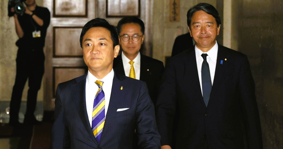 立憲民主党の野田代表との党首会談に臨む国民民主党の玉木代表㊧